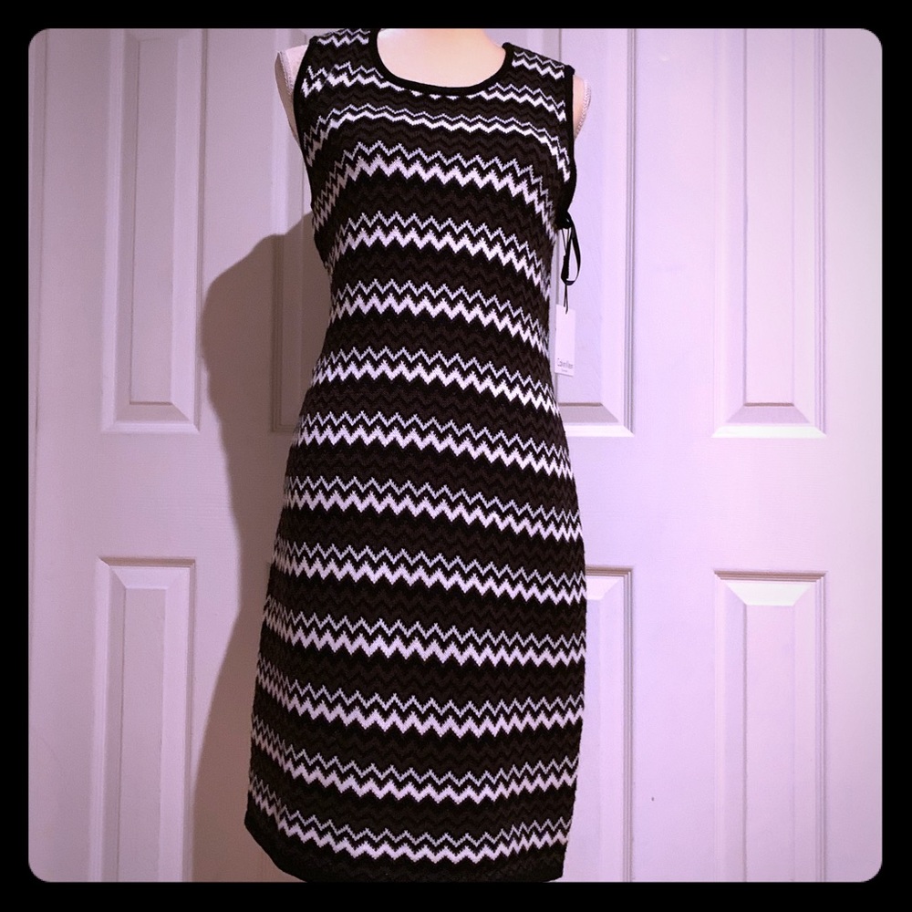 Calvin Klein Blk/Wht//Gray Knit Dress Size Med.NWT